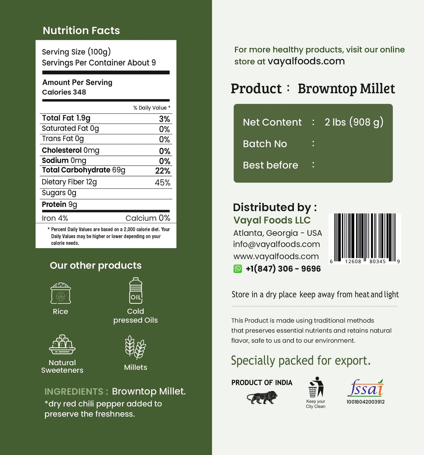 Browntop Millet (Unpolished)